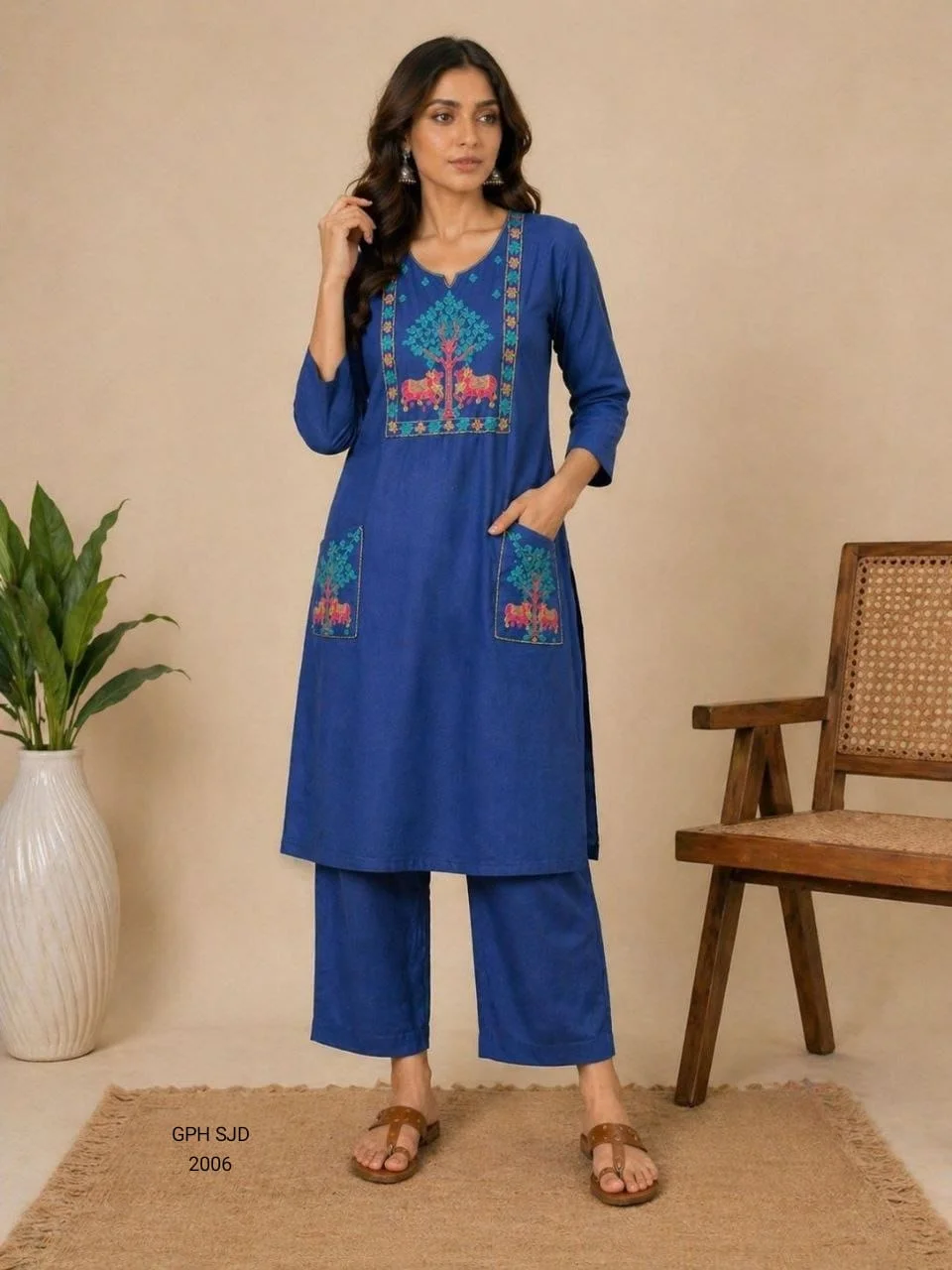 Cobalt Blue Ethnic Embroidered Kurta Set